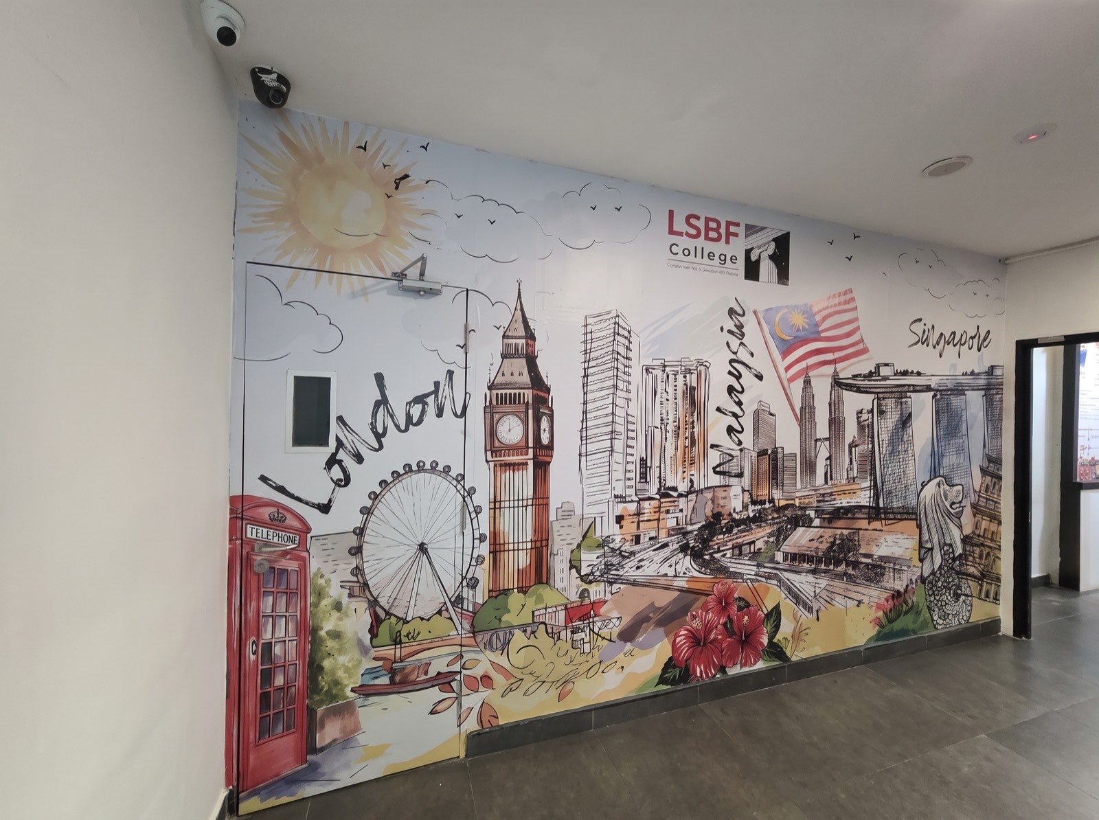 Illustrated wall mural — college campus