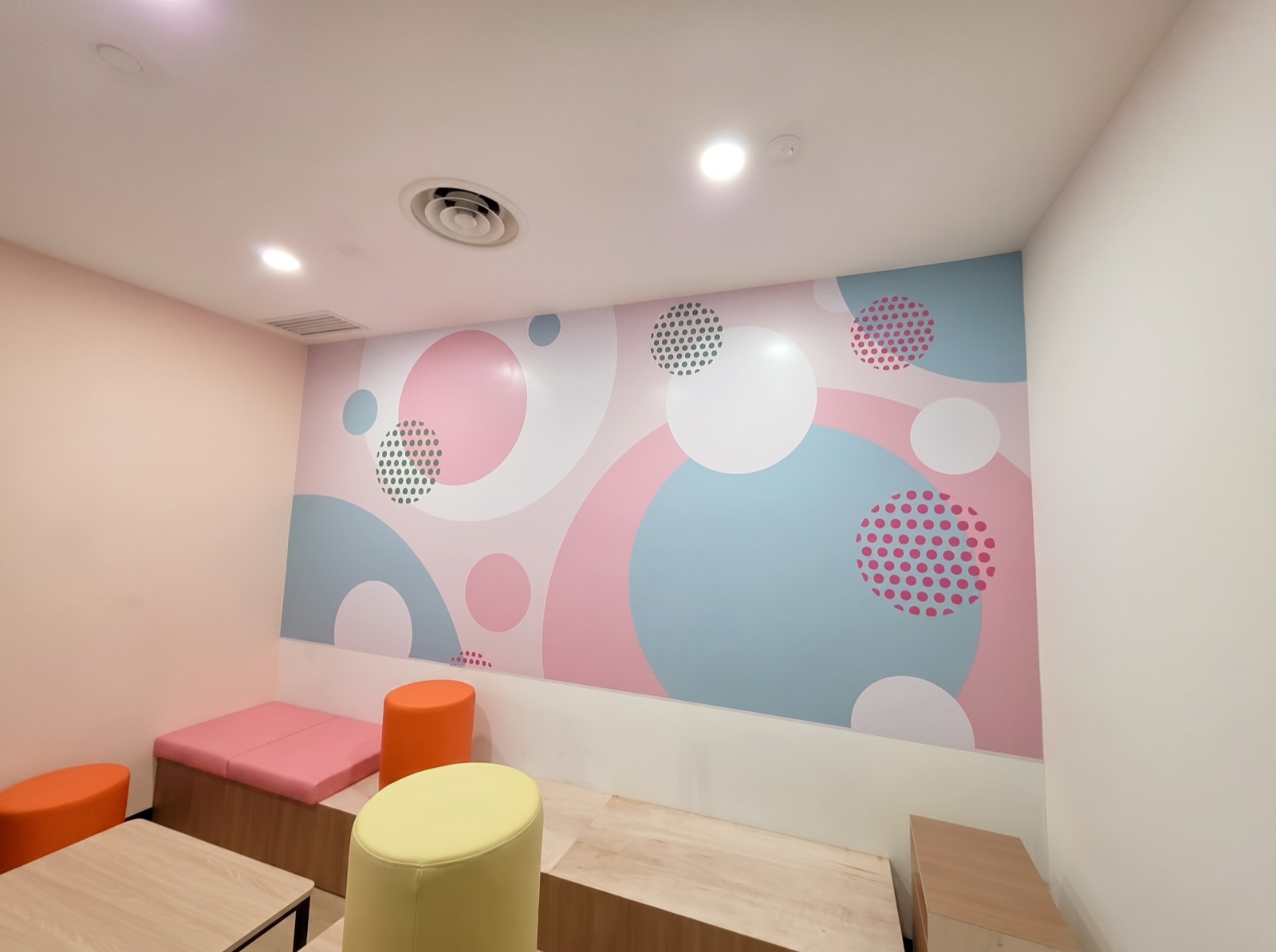 Pastel wall mural — family area